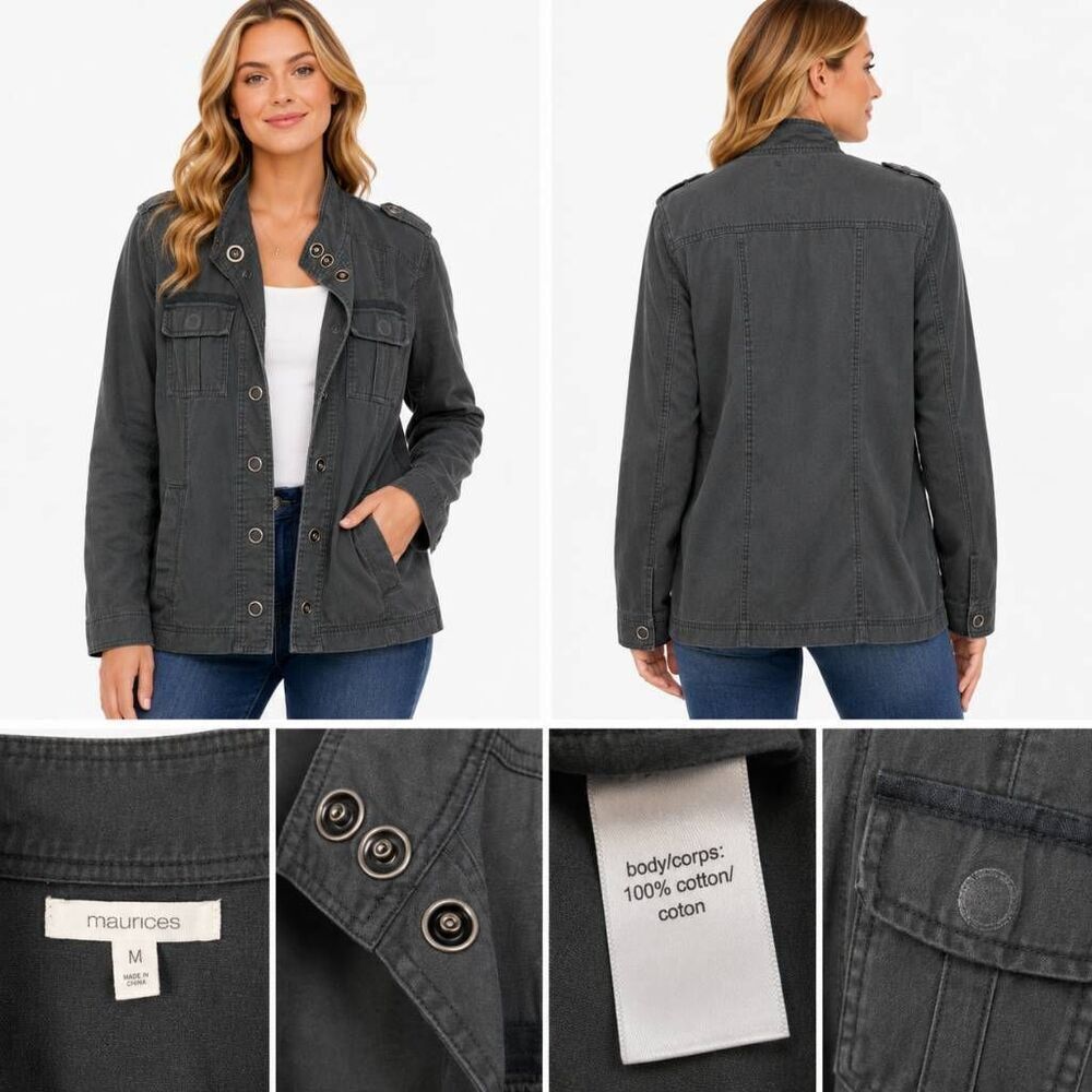 Maurices Gray Military Utility Jacket Medium Cotton